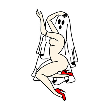 Sexy ghost pin up girl in red heels cartoon art