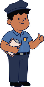 Cartoon illustration of a police officer holding a notepad and pen isolated on a white background