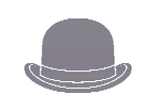 Abstract geometric bowler hat vector illustration with striped line pattern on white background, modern classic gentleman headwear design for fashion, art, vintage clothing concepts, and retro style.