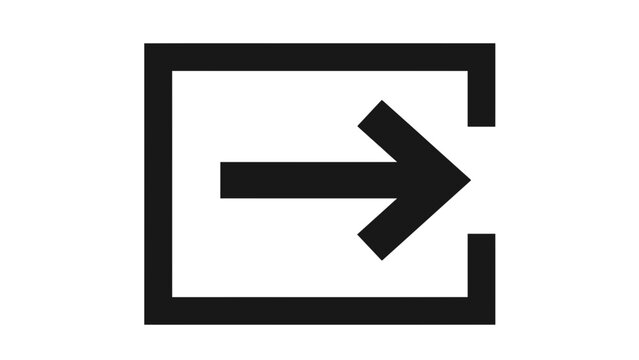 Bold black logout icon featuring directional arrow pointing right inside rectangular frame for digital interface design navigation elements
