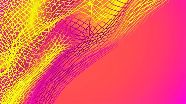 Abstract digital background with yellow and purple wireframe mesh pattern.