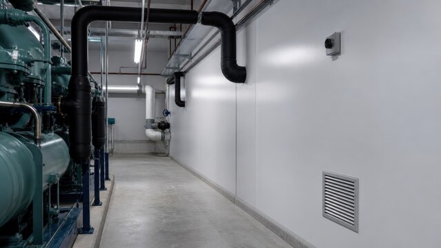 Cold storage ammonia leak prevention sensor beside insulated compressor-room pipes