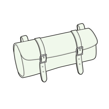 Cylinder backpack technical flat sketch vector mockup template.