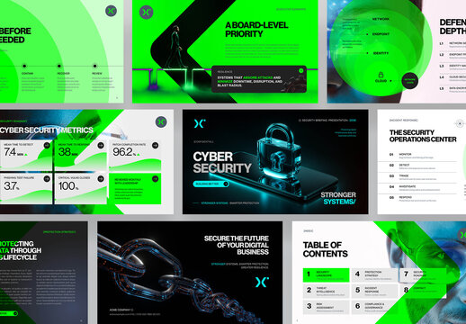 Cyber Security Presentation Template, Editable IT Slide Deck for Network Security, Data Protection & Security Training &ndash; Neon Green