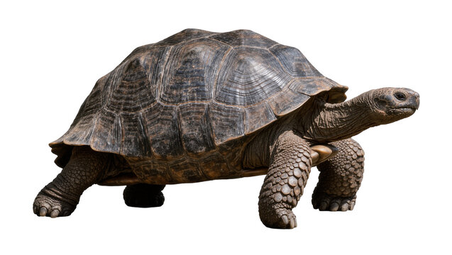 Giant Galapagos tortoise with textured shell, isolated on transparent background