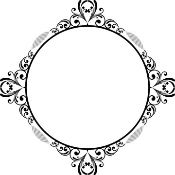 Luxury Black Vintage Ornate Swirl Circular Frame Isolated Design. Design print for Greeting, Invitation, Wedding, Book Cover, Dish and Wall Mirror. 91
