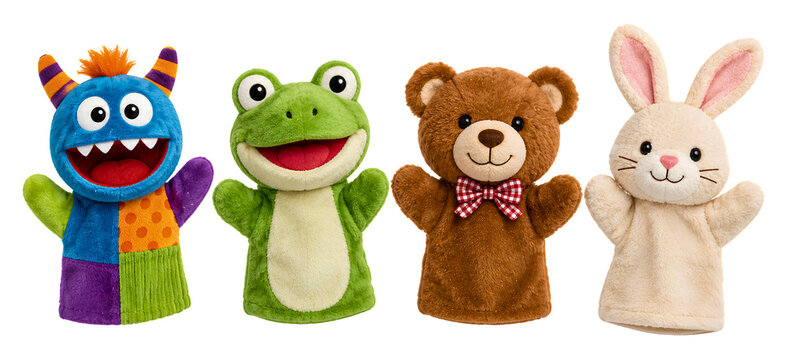 Set of cute plush animal hand puppets for children

