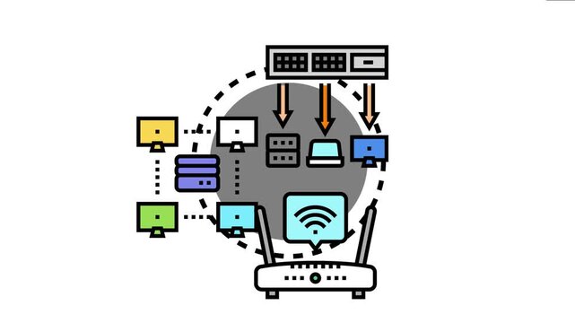 Network wan type depicting various networked devices connecting locally and globally, forming a wide area network for accessing data and information technology services