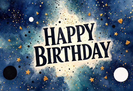 Happy Birthday Greeting Card Featuring Space Scene With Stars Clouds