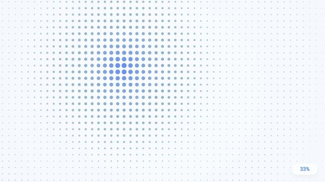 Abstract blue dot pattern expanding and fading on light grey background, digital animation
