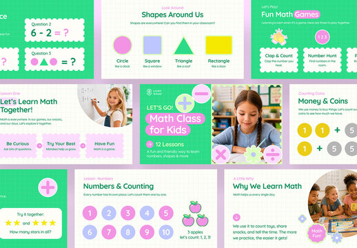 Kids Math Class Presentation Template, Colorful Lesson Slides & Editable Slide Deck for Elementary School, Kindergarten & Preschool