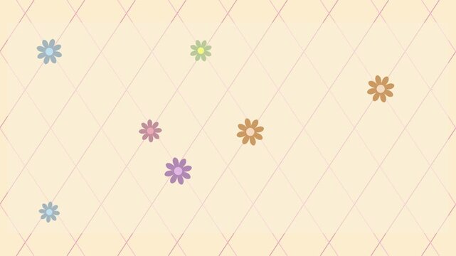 4K video animation of cute pastel pattern with flowers rotating on gingham background, seamless background with flowers, repeated geometric motif video. Summer floral
