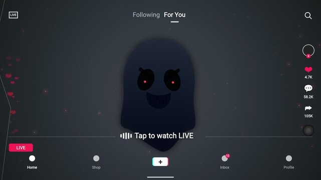 Animated Ghost Character with Red Eyes on Social Media Live Stream Interface