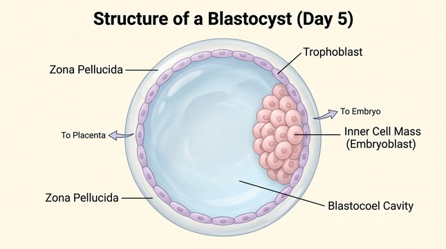Structure of a human blastocyst on day five medical diagram