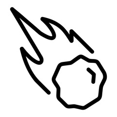 Black and white line art icon of a flaming meteor. © wankbay