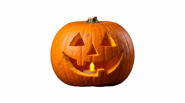 Real Carved Jack-o-Lantern Pumpkin with Candle Light