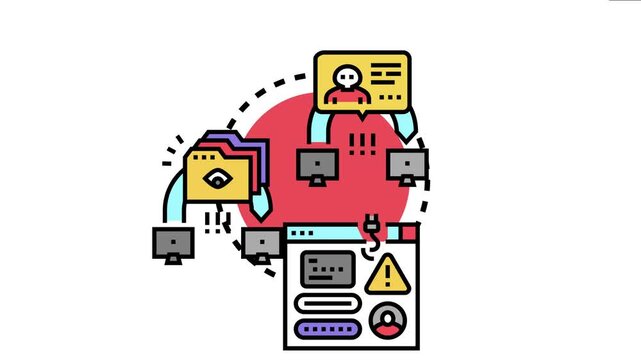 Cyber criminal performing network interception and data spoofing attack, stealing personal information and compromising digital security