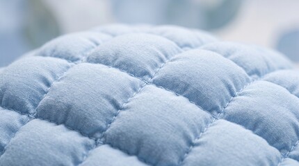 Obraz premium Macro close up of soft puffy quilted fabric texture background in pastel blue