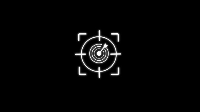 Target scan focus icon animation with radar aim symbol on black background for technology and security design