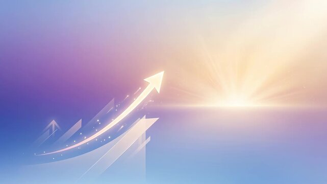 Abstract arrows moving upwards toward a glowing light, symbolizing business growth and progress