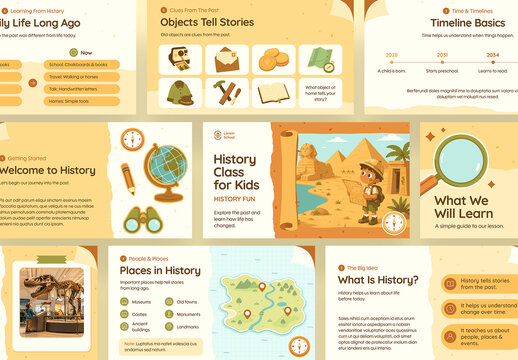 Kids History Class Presentation Template, Playful Illustrated Slide Deck for Elementary School & Ancient Egypt Lessons
