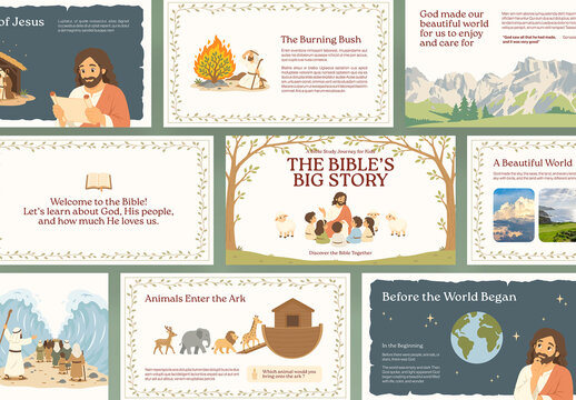 Kids Bible Study Presentation Template, Illustrated Sunday School Slide Deck for Kids Ministry & Christian Education
