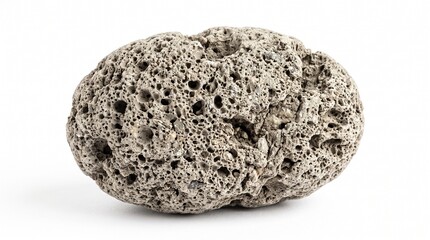 Obraz premium Natural grey pumice stone isolated on white background for spa and skincare product presentation