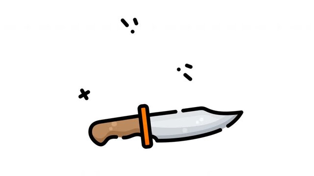 Animated knife is the feature of a shiny metallic cartoon hunting blade. Ideal for illustrations, designs, posters, and outdoorthemed projects.