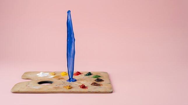 絵の具パレットから立ち上がる青い絵の具