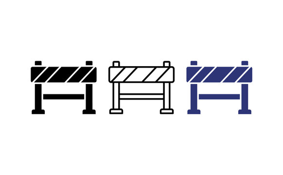 Road barrier icon set. Includes striped security barricades for construction sites. Vector symbols for traffic control and street safety.