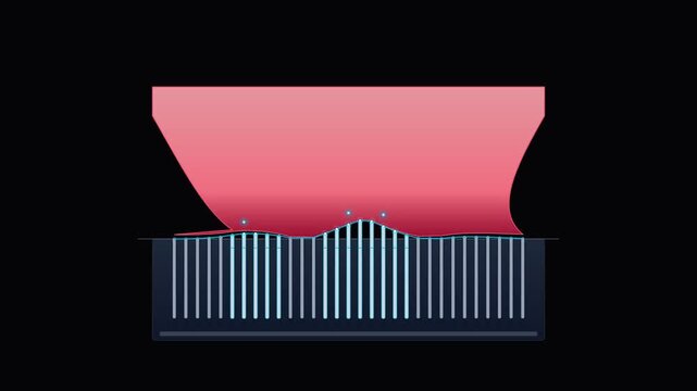 Abstract scientific graphic showing data wave interacting with pink surface against dark background