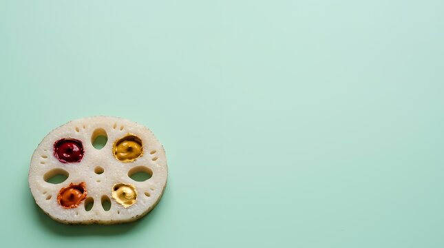 れんこんを絵の具パレットに見立てた秋のコンセプト