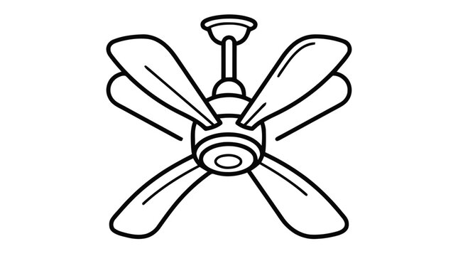Ceiling fan featuring four wide curved blades and smooth black strokes creates a clean architectural icon.