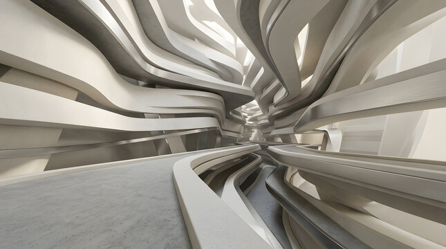 Abstract parametric architectural structure with flowing white curves