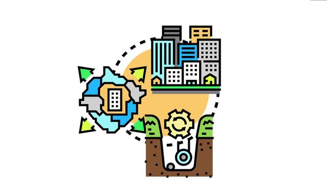 Neighborhood infrastructure concept urban communication system planning, city building, communal pipe line engineering, and global housing connection