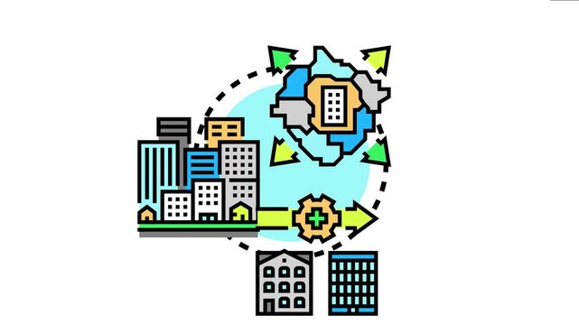 Illustrated concept of ongoing neighborhood improvement projects showing urban development, community planning, and renovation processes for city infrastructure and living spaces