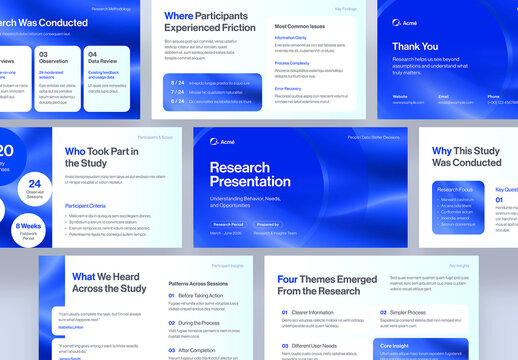 Research Presentation Template, Modern Blue Slide Deck for Research Findings, Survey Results, Data Analysis & Market Research