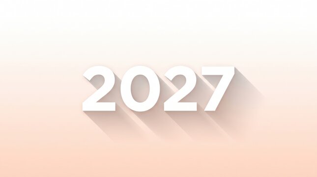 Year 2027 white text with long shadow on soft beige gradient background. Minimalist calendar design element