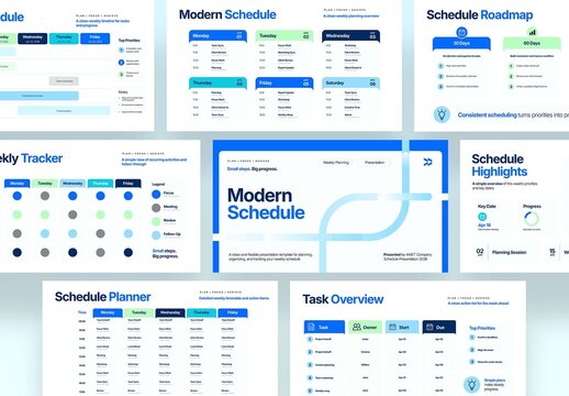 Weekly Schedule Presentation Template, Planner & Calendar Slide Deck for Work Schedules, Team Planning & Task Management