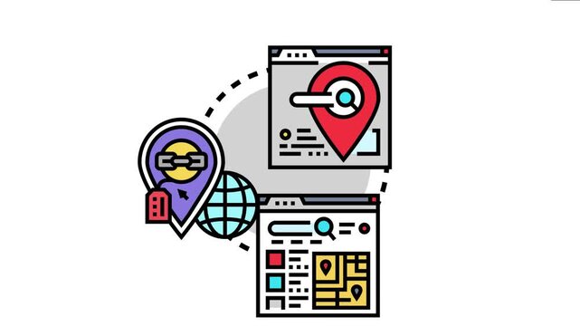 Digital marketing concept visualizing geo targeting, local search engine optimization, and online mapping strategy for finding businesses in specific areas