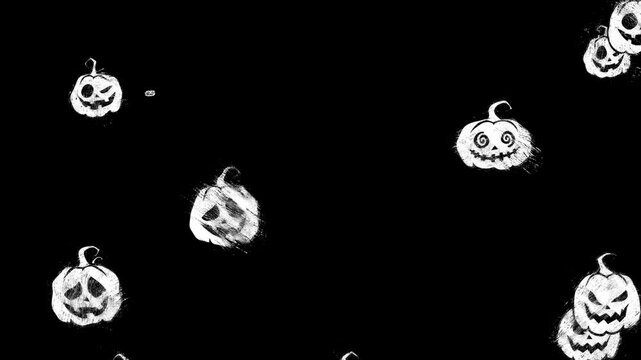 Animation of Halloween pumpkin on a black screen. Cartoon doodle creepy Jack o lantern Spooky face. Halloween pumpkin faces with a scary expressions. Scary psycho evil face. Horror Spooky Wallpaper