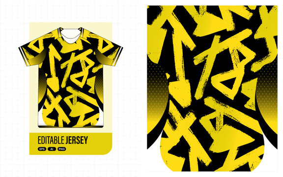 Yellow and Black Soccer Jersey with Grunge Texture