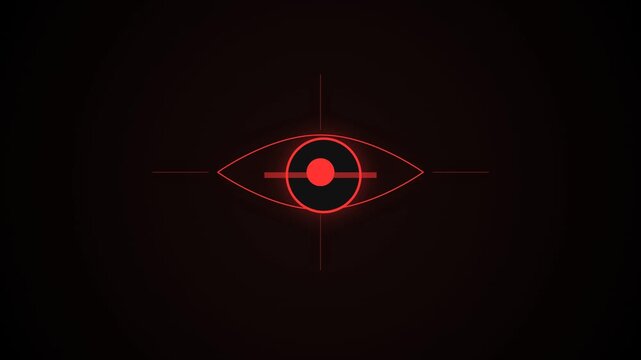 Red digital eye icons with reticles on black background
