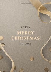 Obraz premium Elegant Merry Christmas greeting card with gold ribbons and confetti