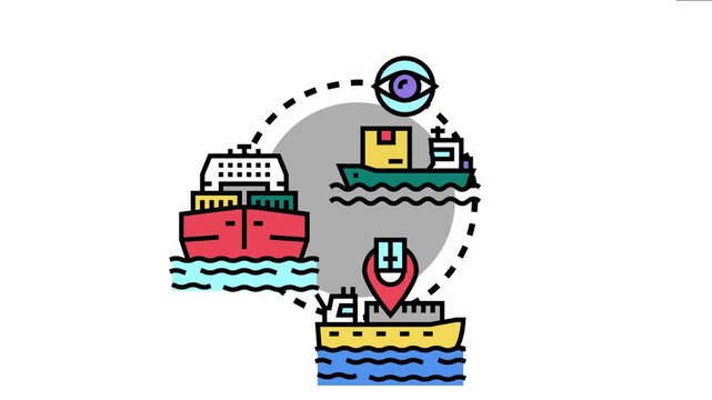 Marine vessels communicating data for automatic identification system and global positioning, ensuring efficient navigation, maritime safety, and cargo logistics through real time surveillance