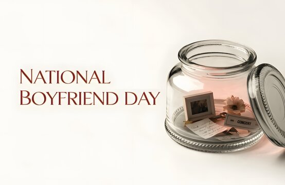 National boyfriend day concept with glass jar and mementos
