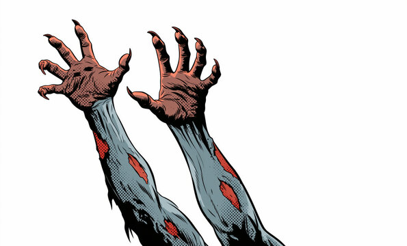 Two zombie hands reaching with claws in vintage pin-up comic style
