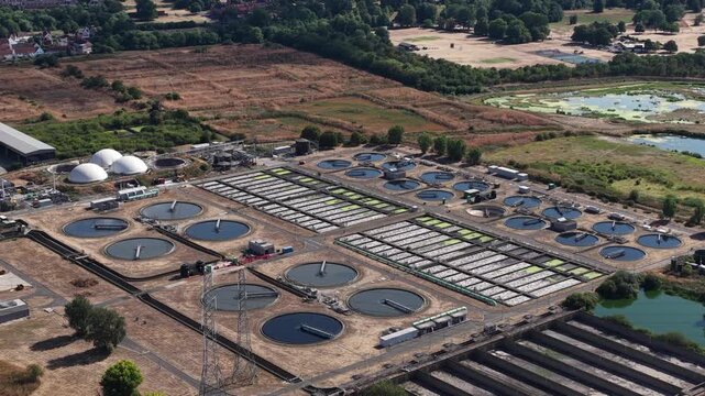 Aerial View of Beddington Sewage Treatment Works in Croydon, London