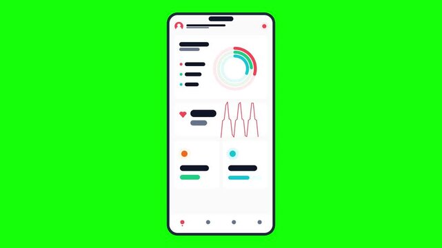 Multiple smartphones displaying data analytics on green background