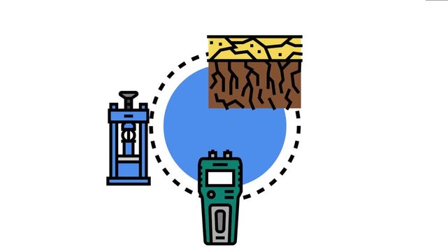 Geotechnical engineer performing soil compaction density and moisture content tests using specialized laboratory equipment and portable measuring devices